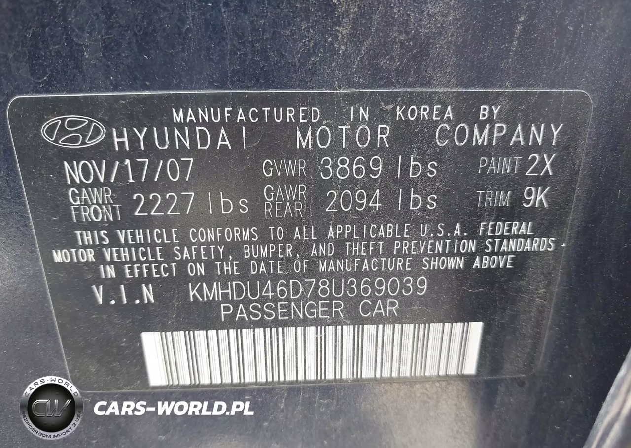 2008 Hyundai Elantra Gls-Se VIN:KMHDU46D78U369039 - 9