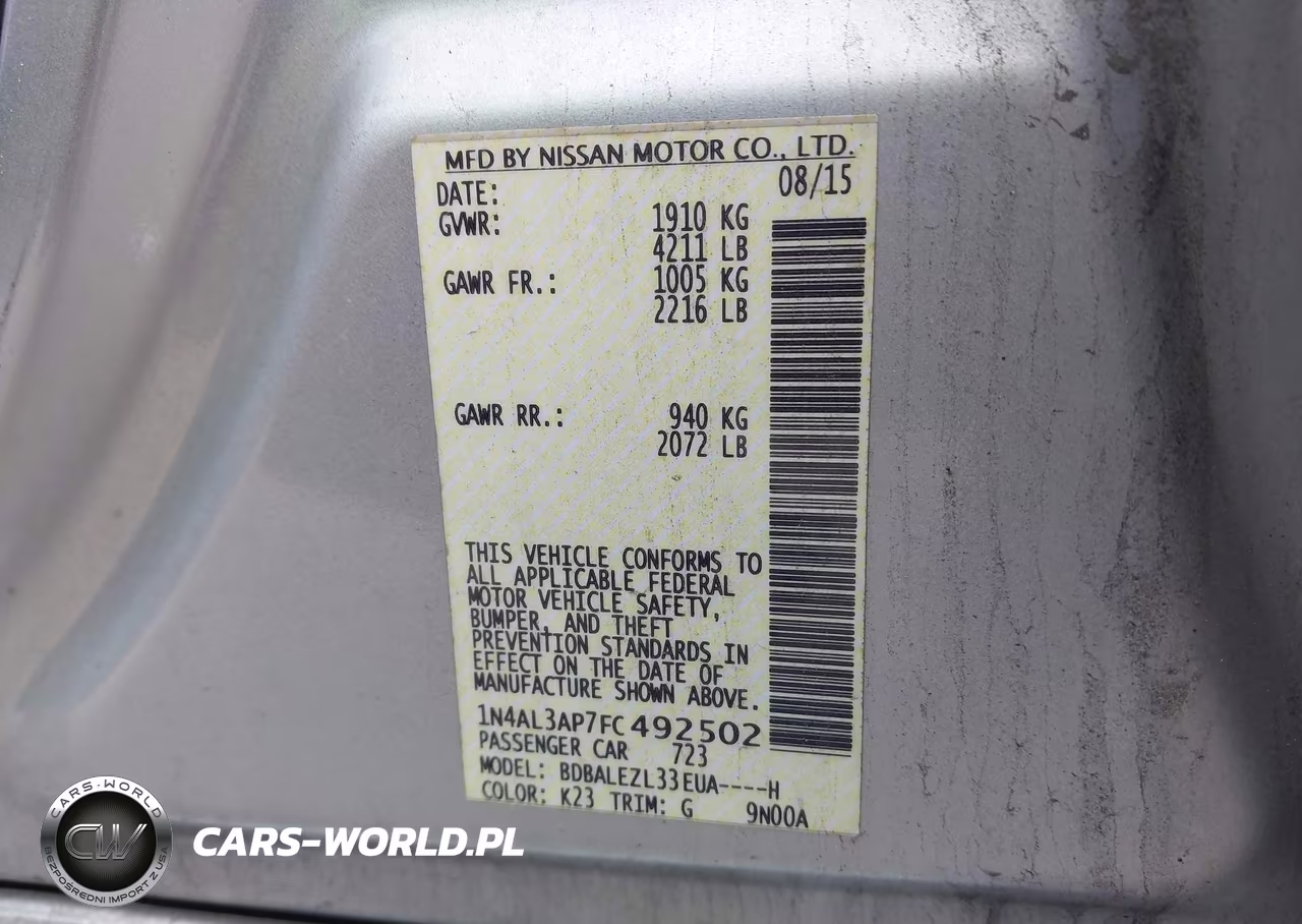 2015 Nissan Altima 2.5 S VIN:1N4AL3AP7FC492502 - 9