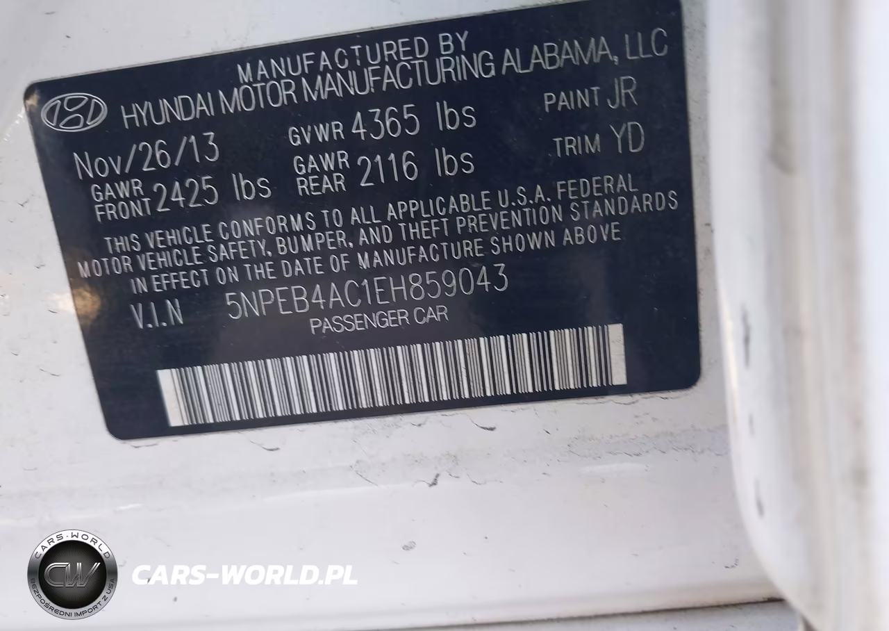 2014 Hyundai Sonata Gls VIN:5NPEB4AC1EH859043 - 9