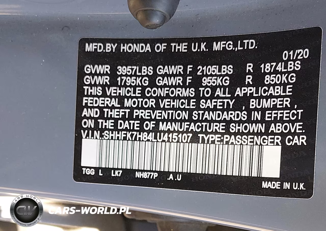 2020 Honda Civic Ex-L VIN:SHHFK7H84LU415107 - 9