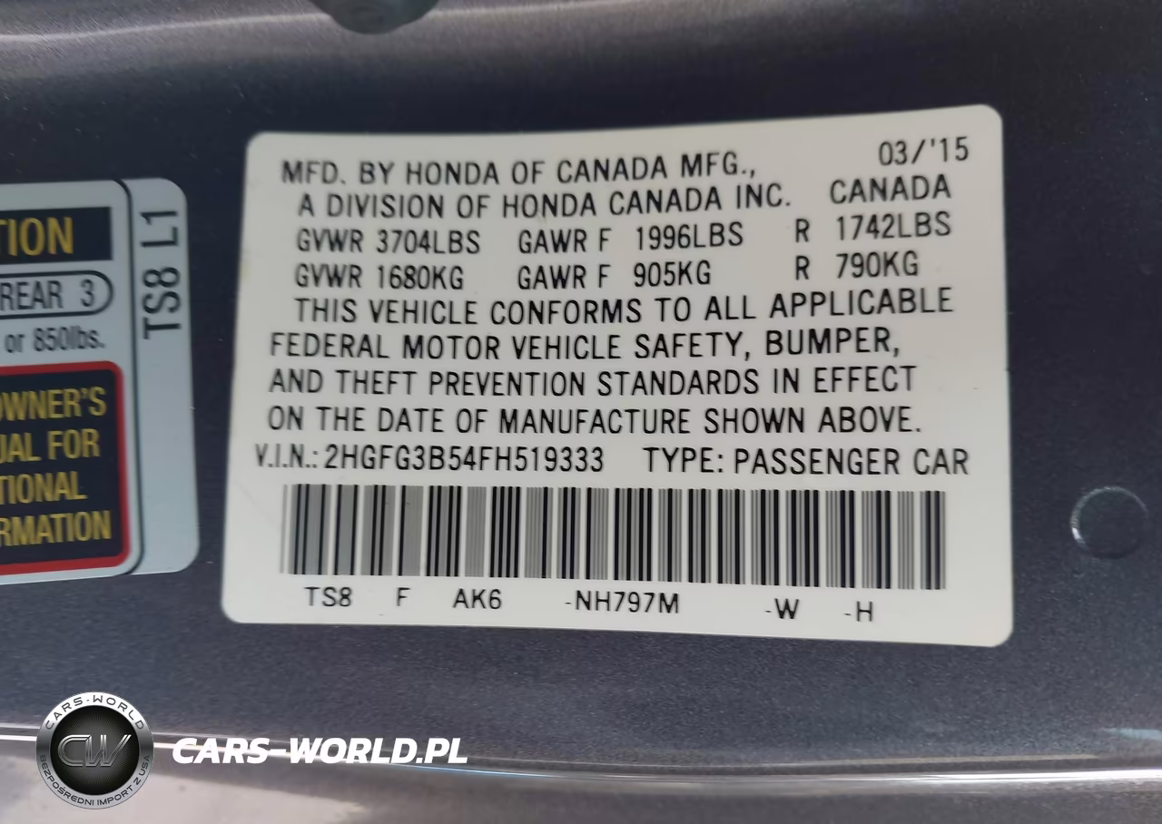 2015 Honda Civic Lx VIN:2HGFG3B54FH519333 - 9
