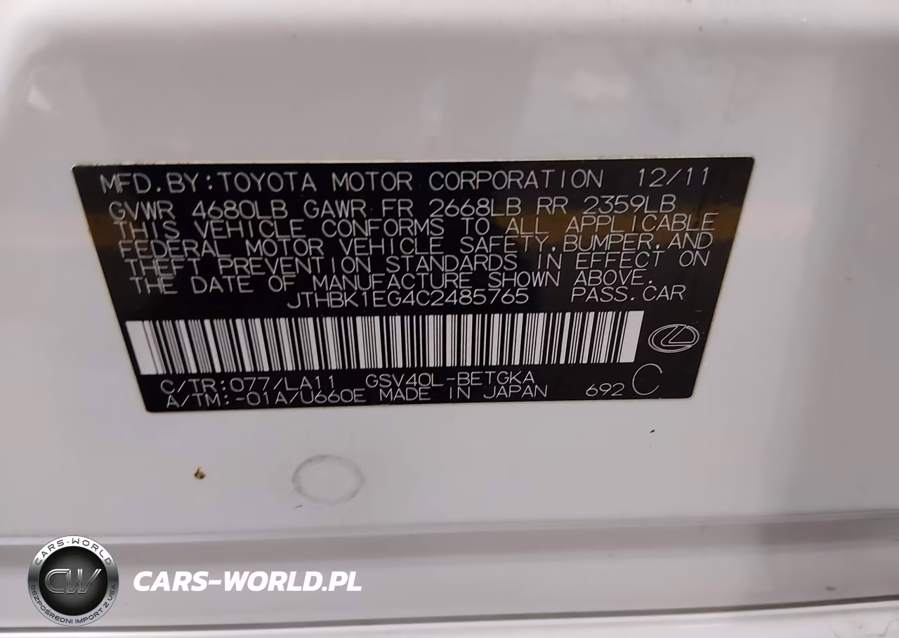 2012 Lexus Es 350 VIN:JTHBK1EG4C2485765 - 9