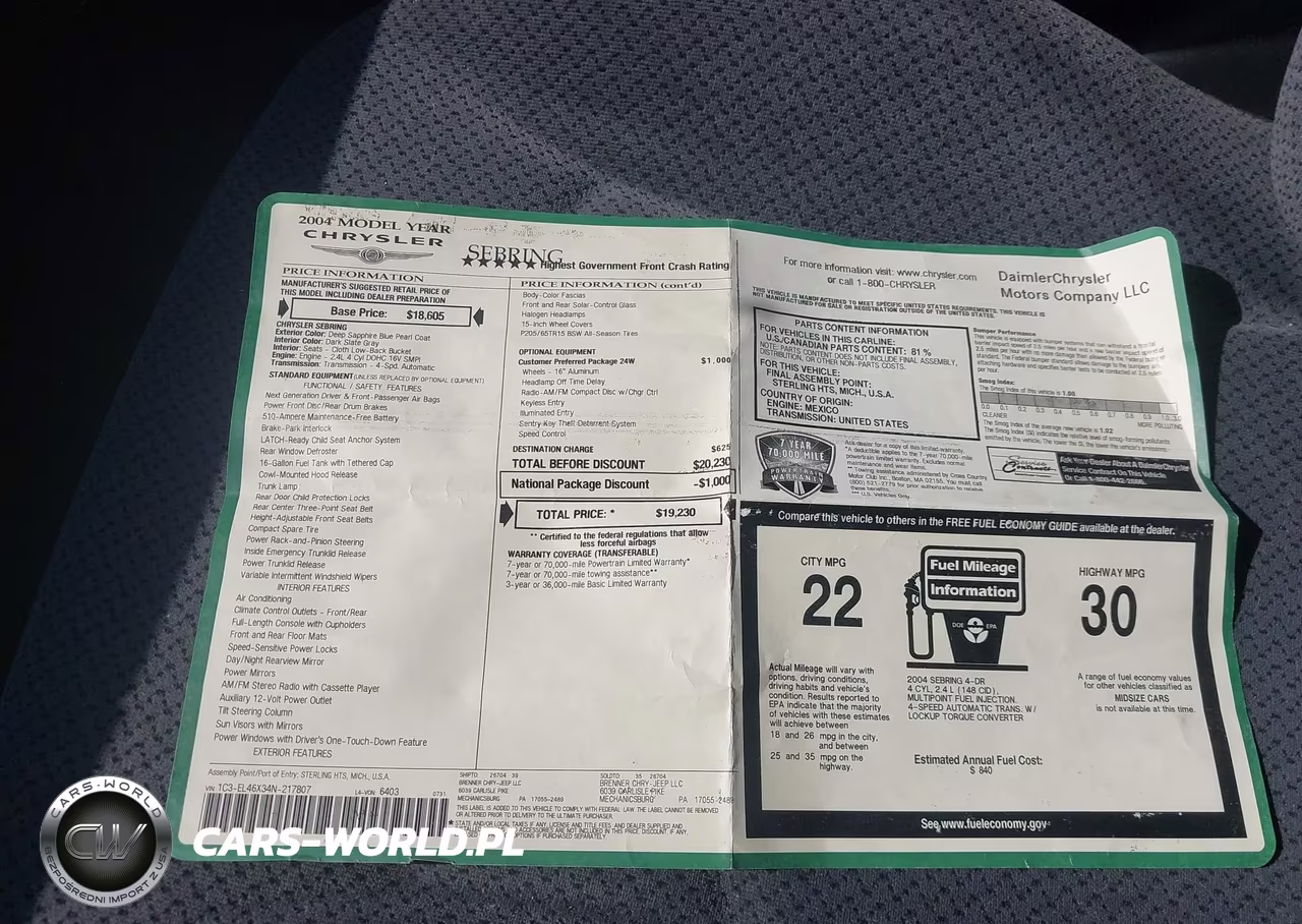 2004 Chrysler Sebring Lx VIN:1C3EL46X34N217807 - 12