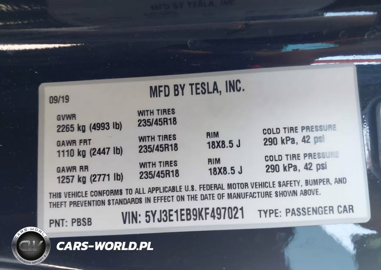 2019 Tesla Model 3 Long Range-Performance VIN:5YJ3E1EB9KF497021 - 9