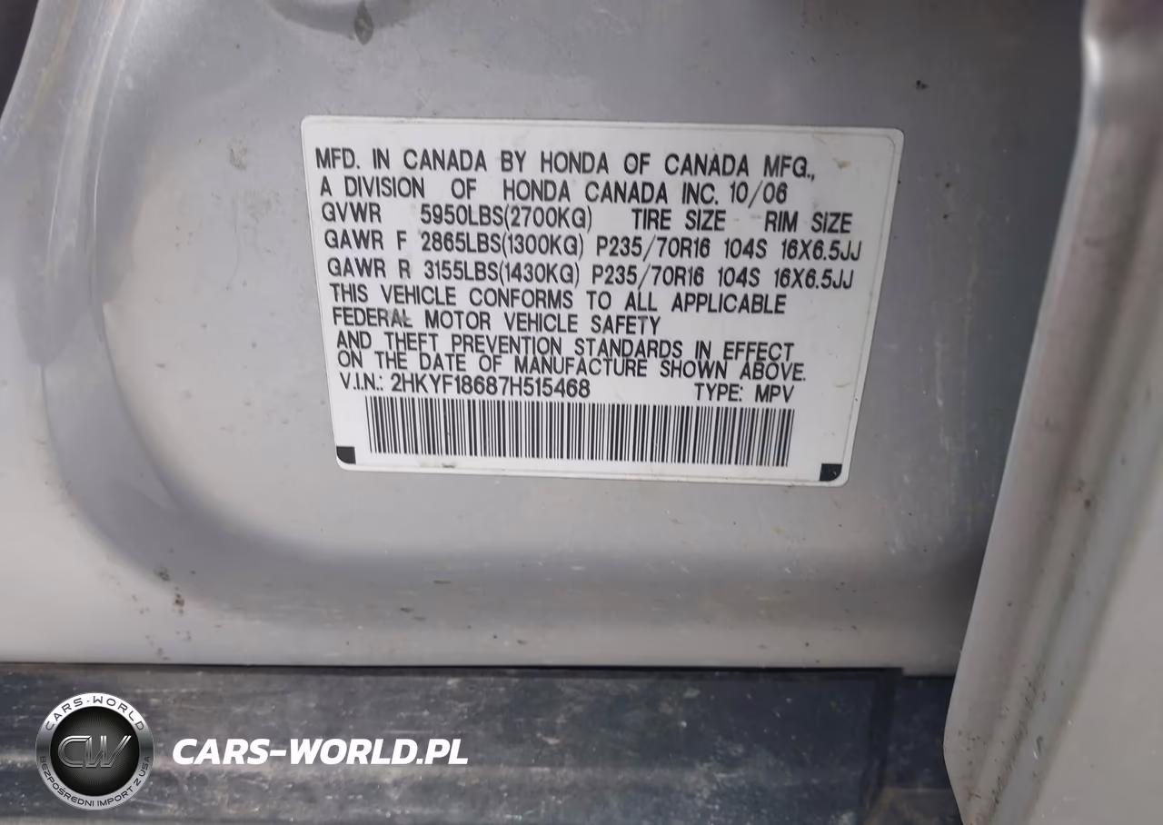 2007 Honda Pilot Ex-L VIN:2HKYF18687H515468 - 9