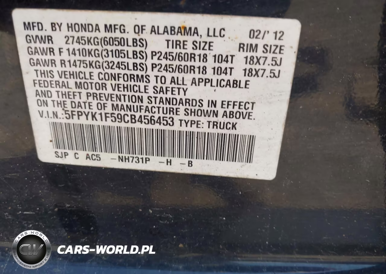 2012 Honda Ridgeline Rtl VIN:5FPYK1F59CB456453 - 9