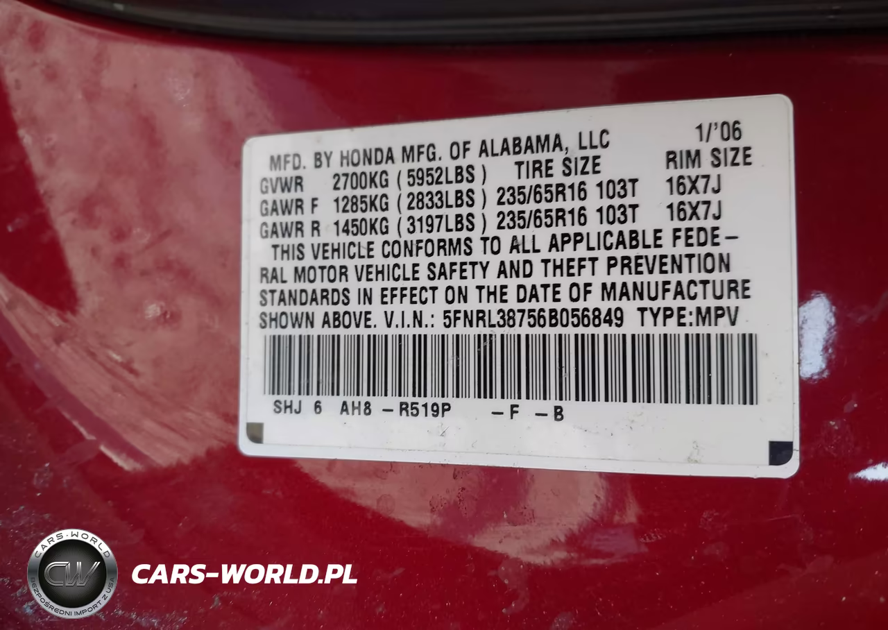 2006 Honda Odyssey Ex-L VIN:5FNRL38756B056849 - 9