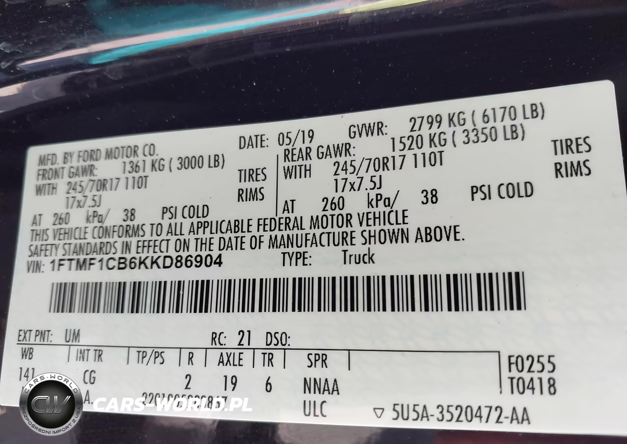 2019 Ford F-150 Xl VIN:1FTMF1CB6KKD86904 - 9