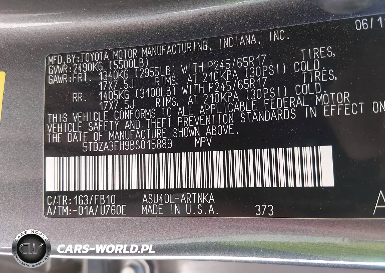 2011 Toyota Highlander VIN:5TDZA3EH9BS015889 - 9