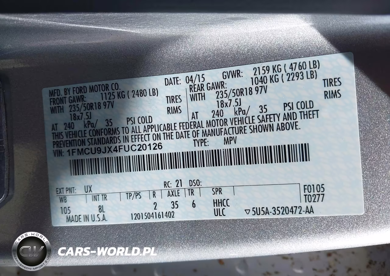 2015 Ford Escape Titanium VIN:1FMCU9JX4FUC20126 - 9