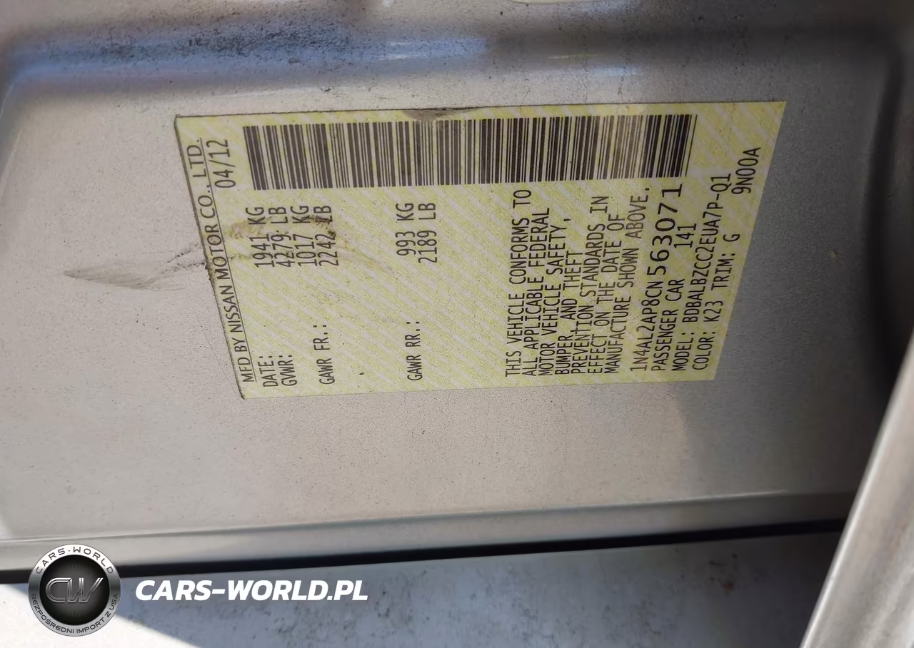2012 Nissan Altima 2.5 S VIN:1N4AL2AP8CN563071 - 9
