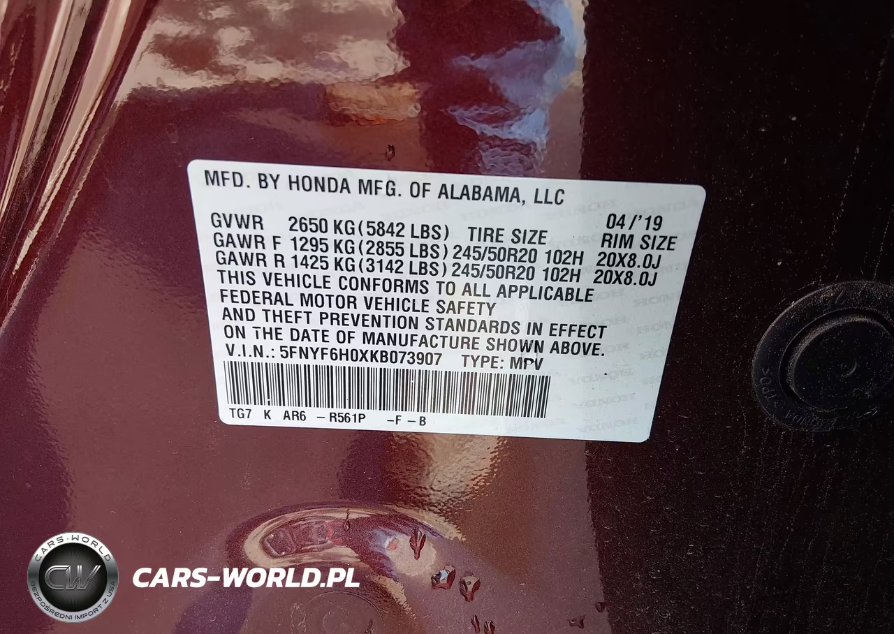 2019 Honda Pilot Elite VIN:5FNYF6H0XKB073907 - 9