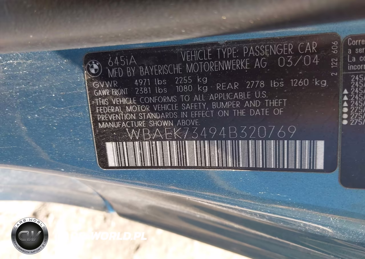 2004 BMW 645Ci VIN:WBAEK73494B320769 - 8