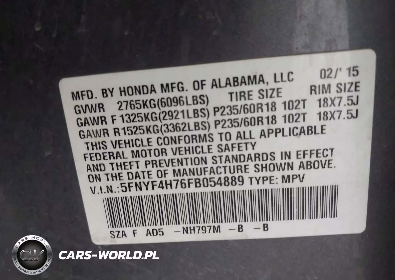 2015 Honda Pilot Ex-L VIN:5FNYF4H76FB054889 - 9