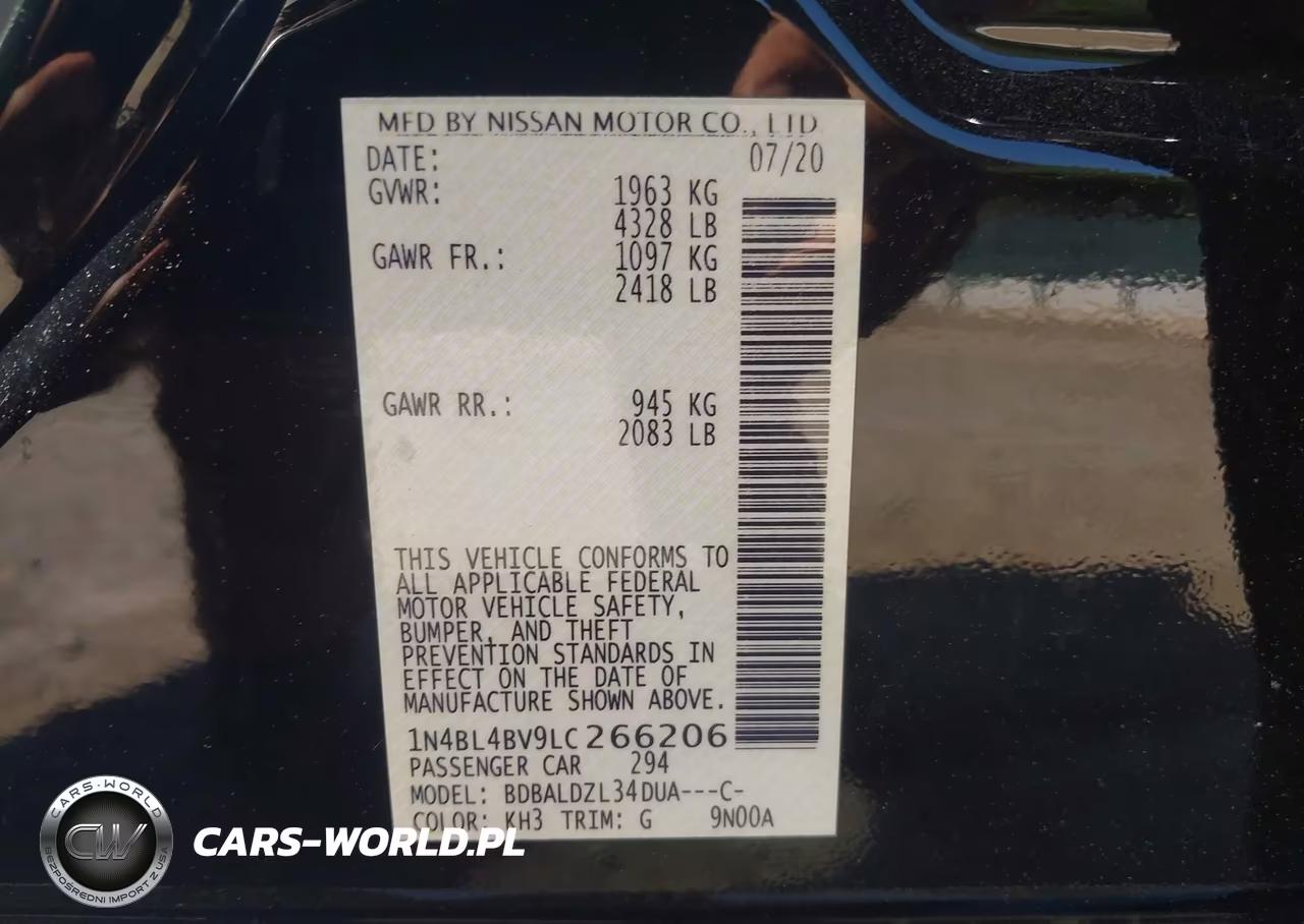 2020 Nissan Altima S Fwd VIN:1N4BL4BV9LC266206 - 9