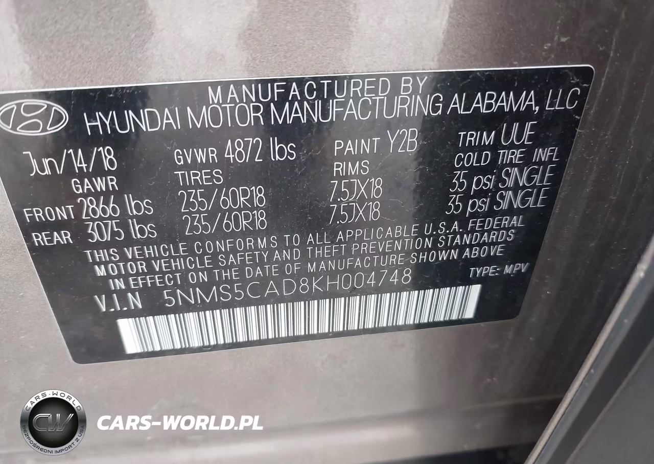 2019 Hyundai Santa Fe Limited VIN:5NMS5CAD8KH004748 - 9