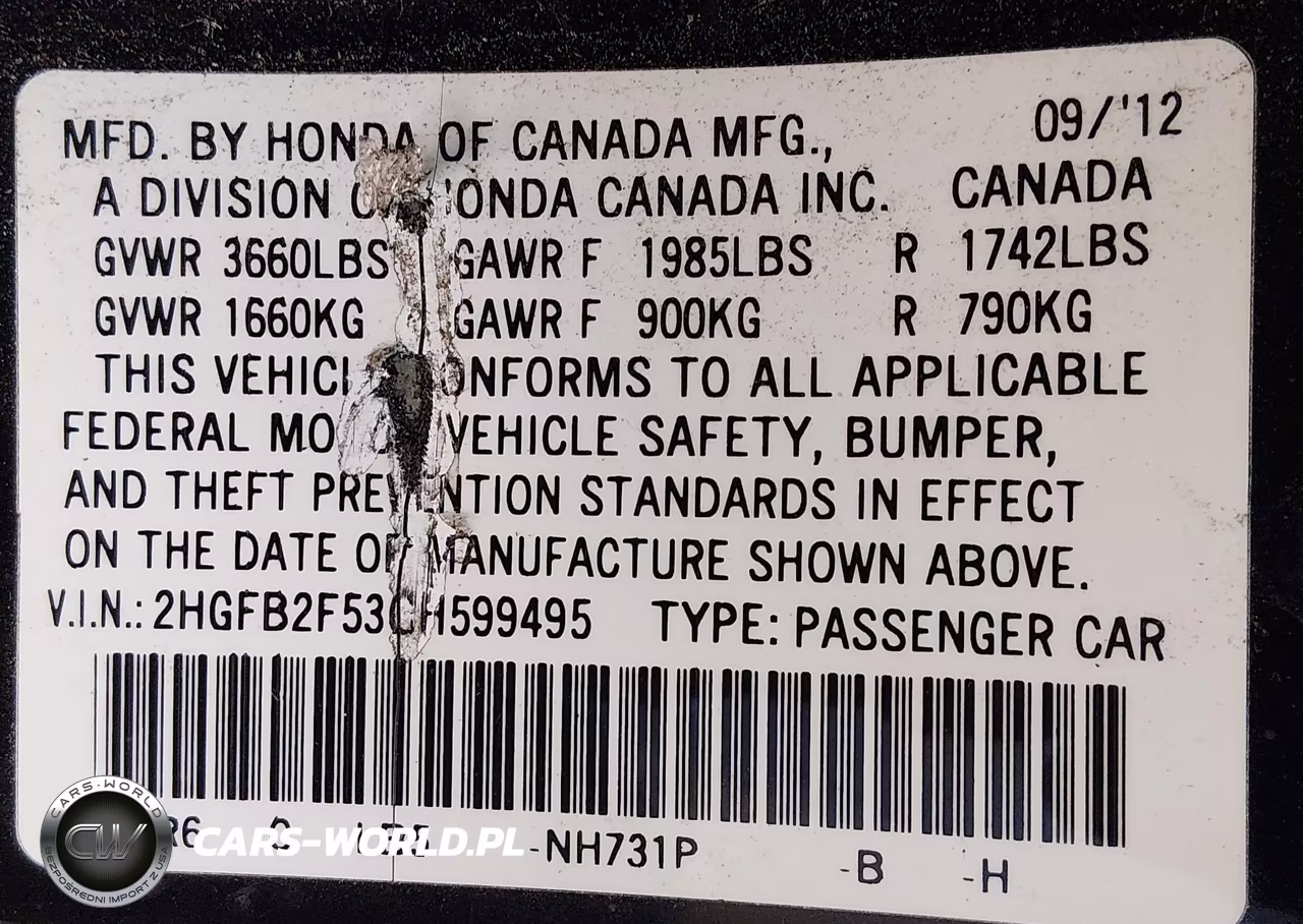 2012 Honda Civic Lx VIN:2HGFB2F53CH599495 - 9