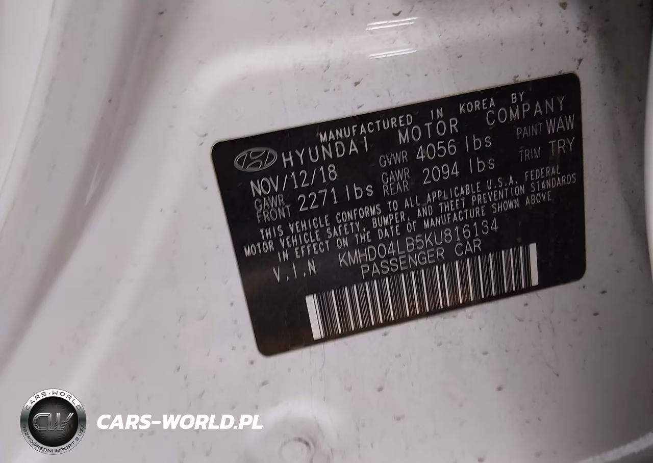 2019 Hyundai Elantra Sport VIN:KMHD04LB5KU816134 - 9