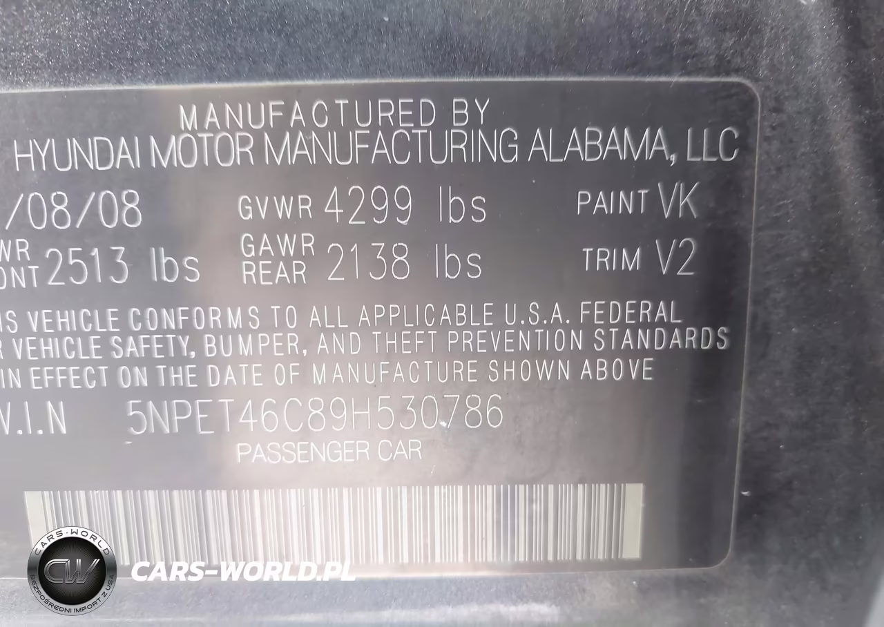 2009 Hyundai Sonata Gls VIN:5NPET46C89H530786 - 9