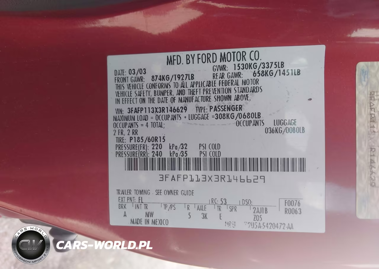 2003 Ford Zx2 VIN:3FAFP113X3R146629 - 9
