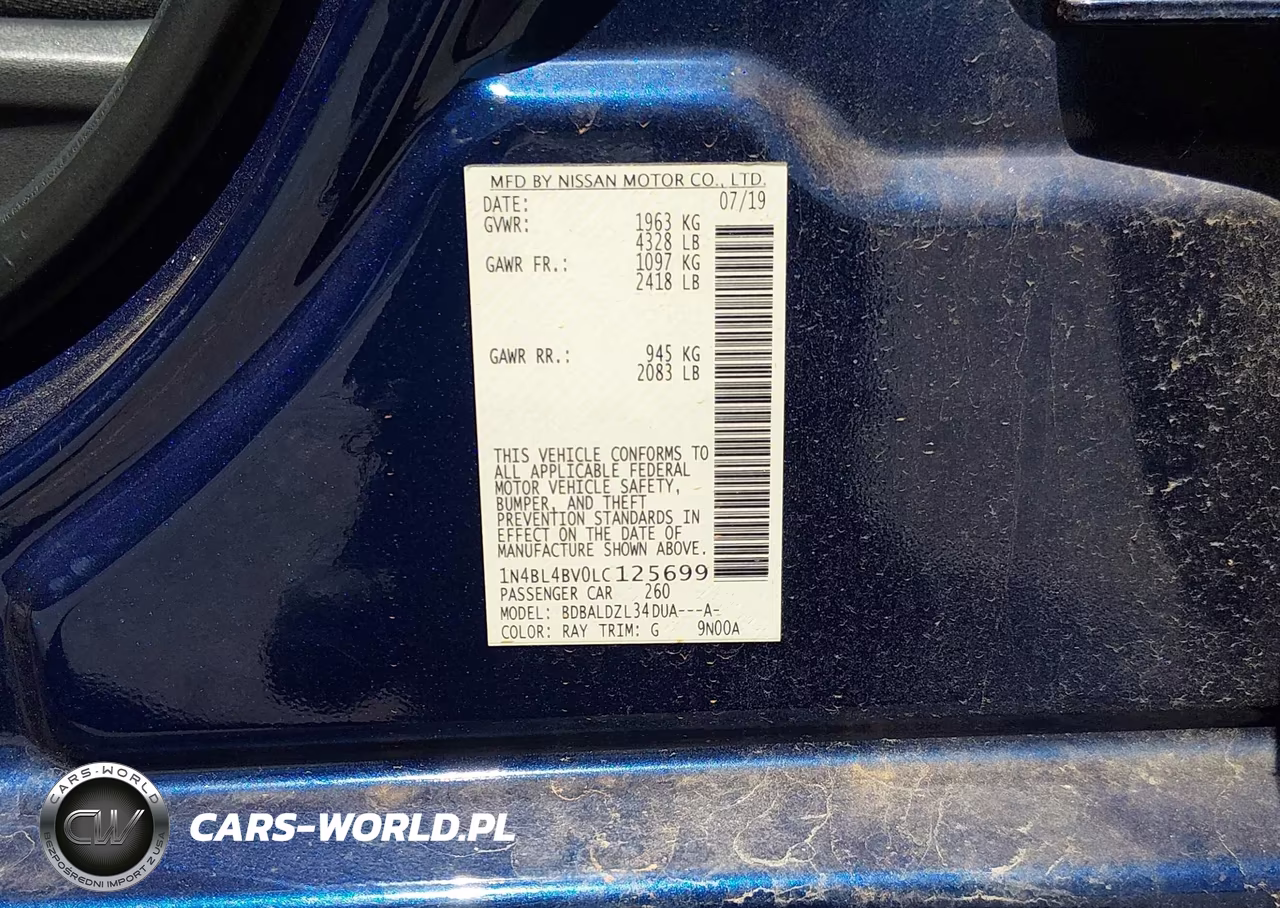 2020 Nissan Altima S Fwd VIN:1N4BL4BV0LC125699 - 9