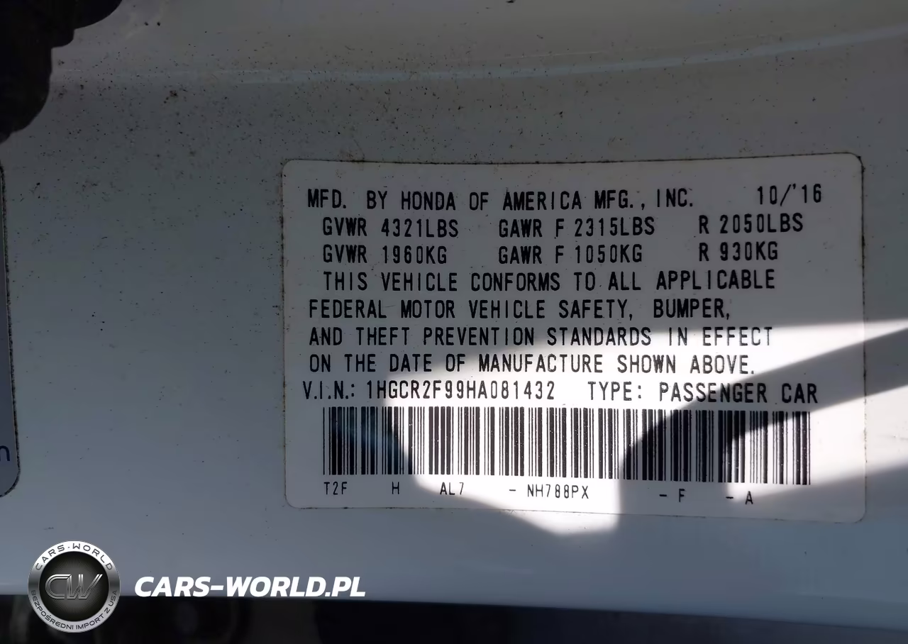 2017 Honda Accord Ex-L VIN:1HGCR2F99HA081432 - 9