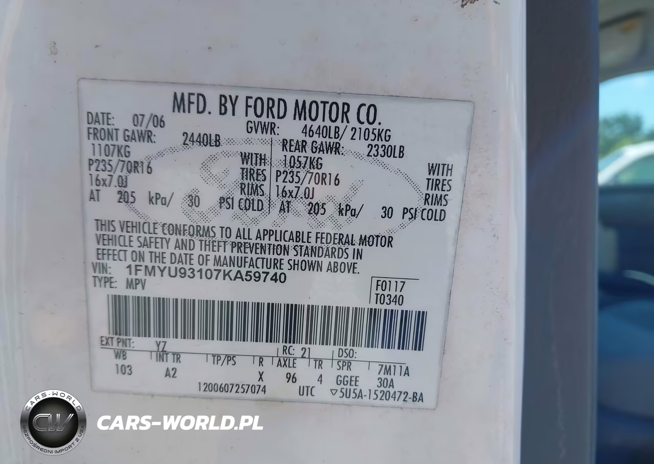 2007 Ford Escape Xlt-Xlt Sport VIN:1FMYU93107KA59740 - 9
