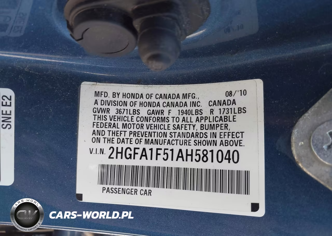 2010 Honda Civic Lx VIN:2HGFA1F51AH581040 - 9