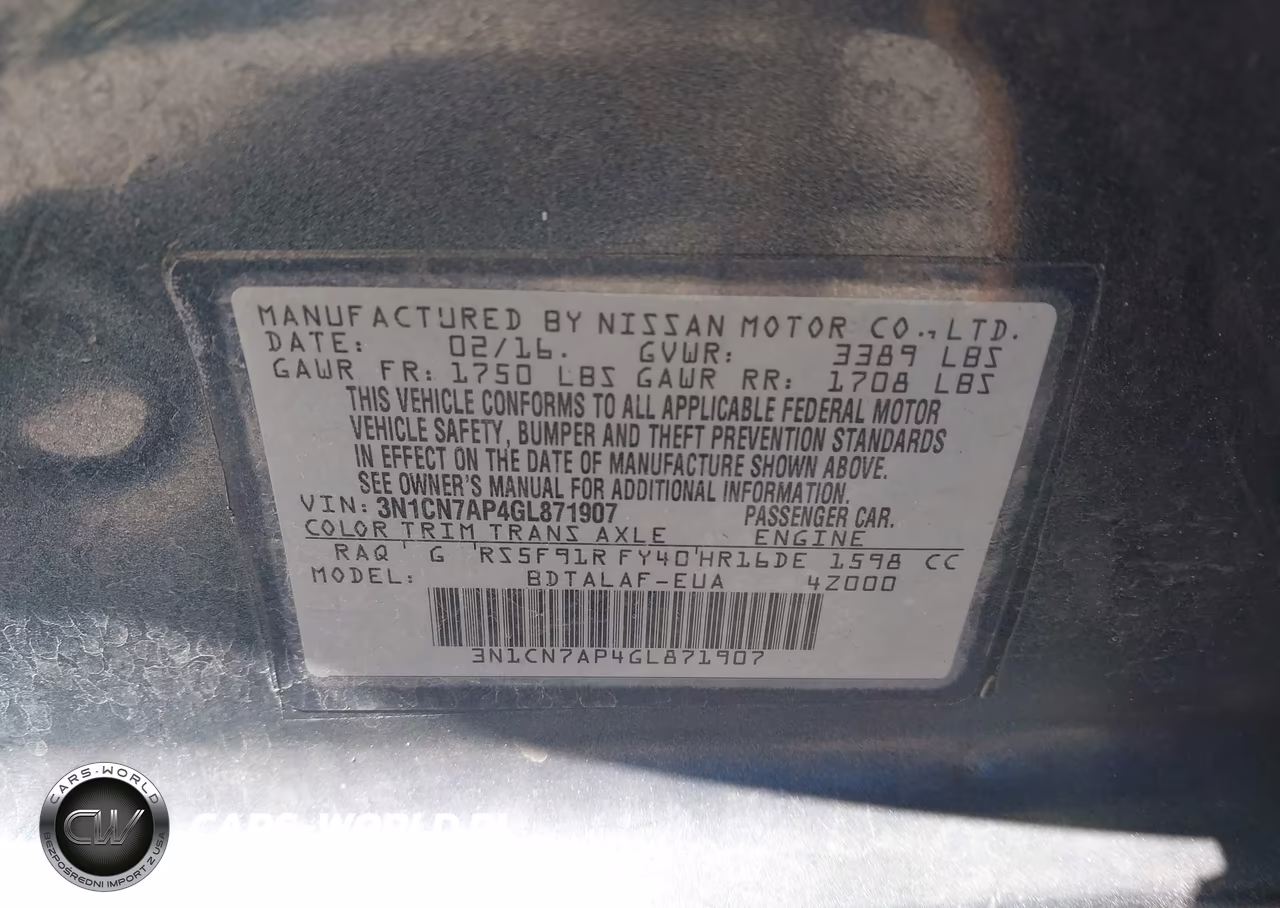 2016 Nissan Versa 1.6 S VIN:3N1CN7AP4GL871907 - 9