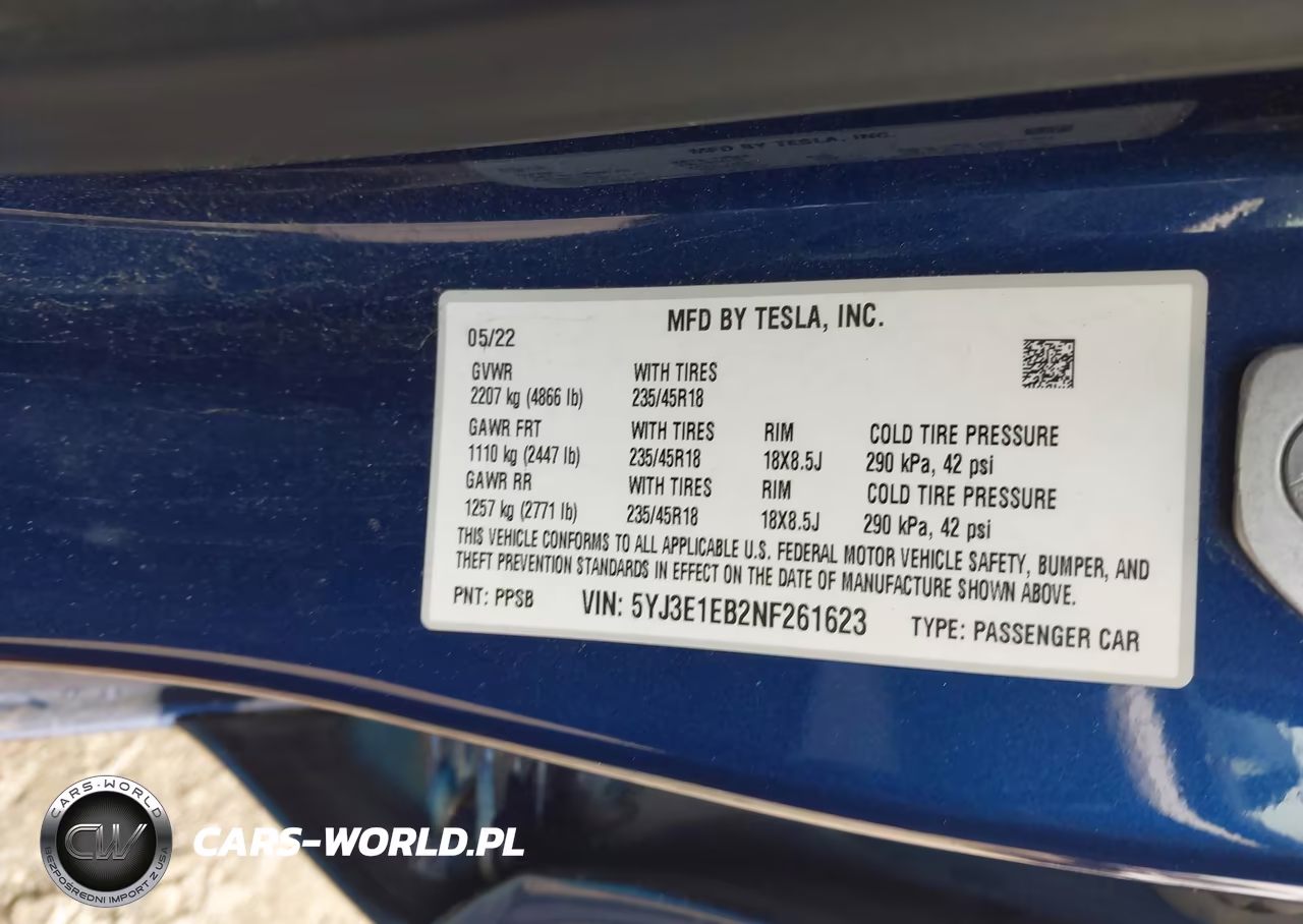 2022 Tesla Model 3 Long Range Dual Motor All-Wheel Drive VIN:5YJ3E1EB2NF261623 - 9