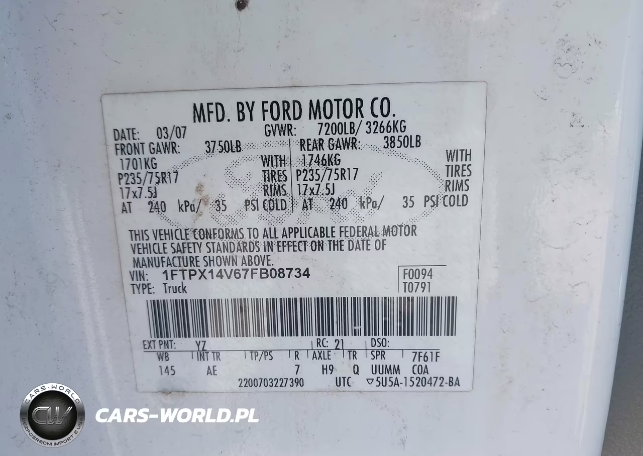 2007 Ford F-150 Fx4-Lariat-Xl-Xlt VIN:1FTPX14V67FB08734 - 9