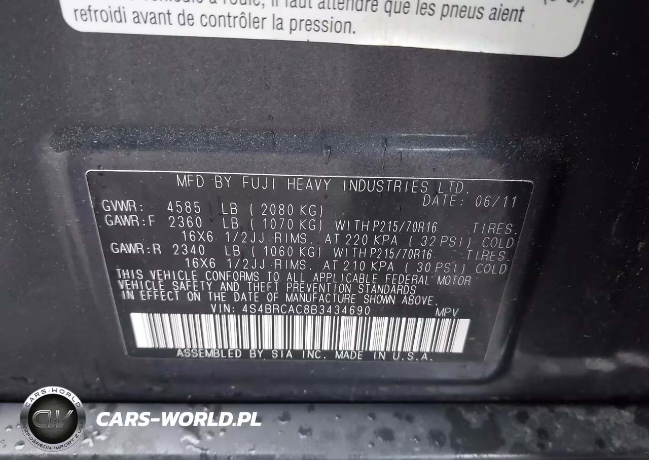 2011 Subaru Outback 2.5I VIN:4S4BRCAC8B3434690 - 9