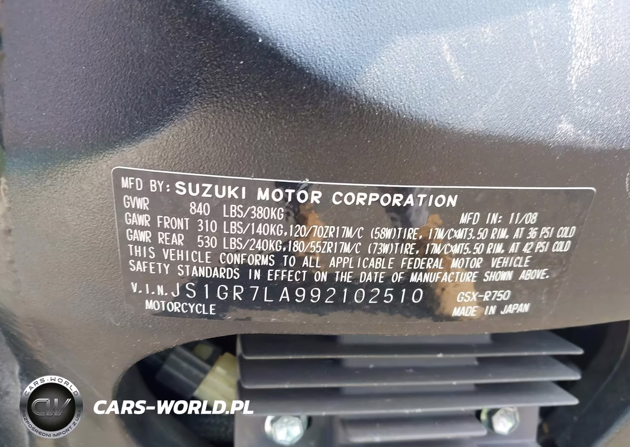 2009 Suzuki Gsx-R750 VIN:JS1GR7LA992102510 - 10