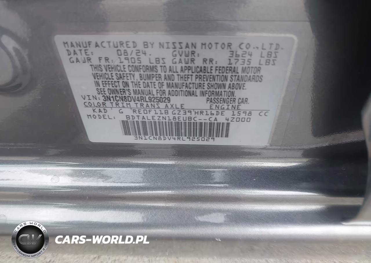 2024 Nissan Versa 1.6 S VIN:3N1CN8DV4RL925029 - 9