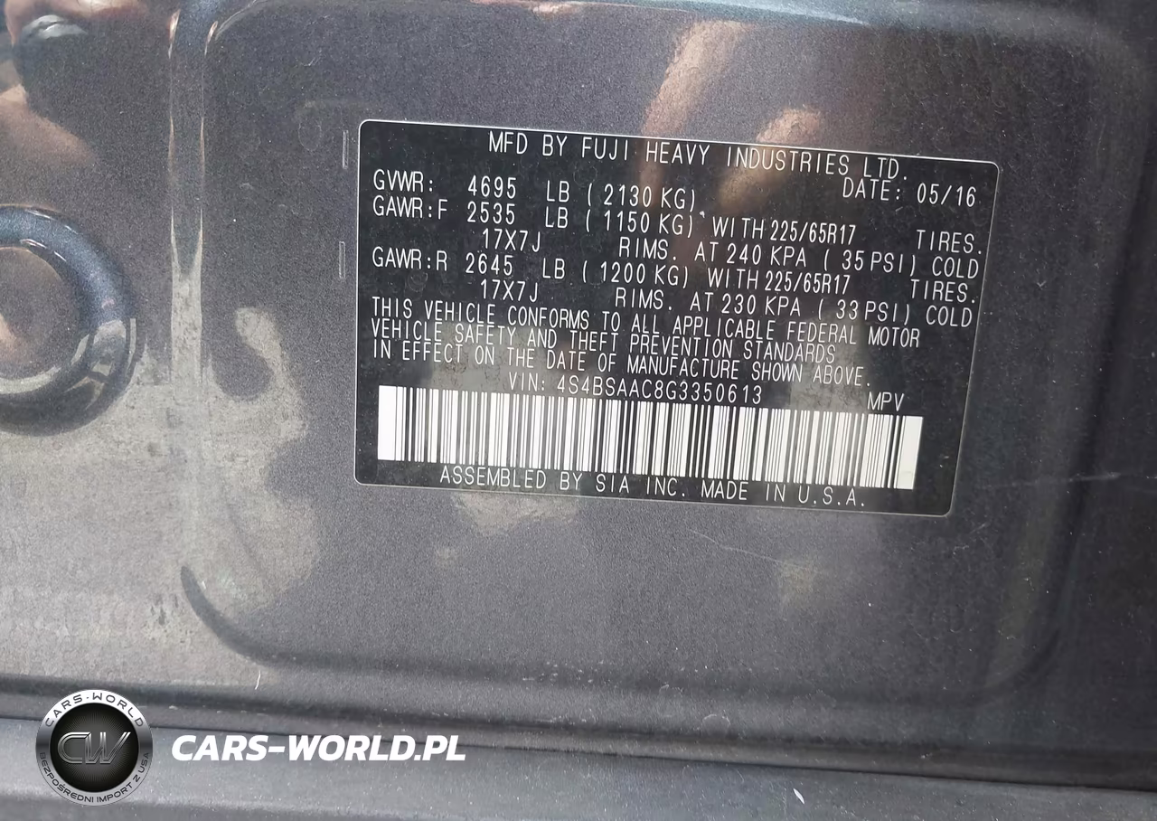 2016 Subaru Outback 2.5I VIN:4S4BSAAC8G3350613 - 9