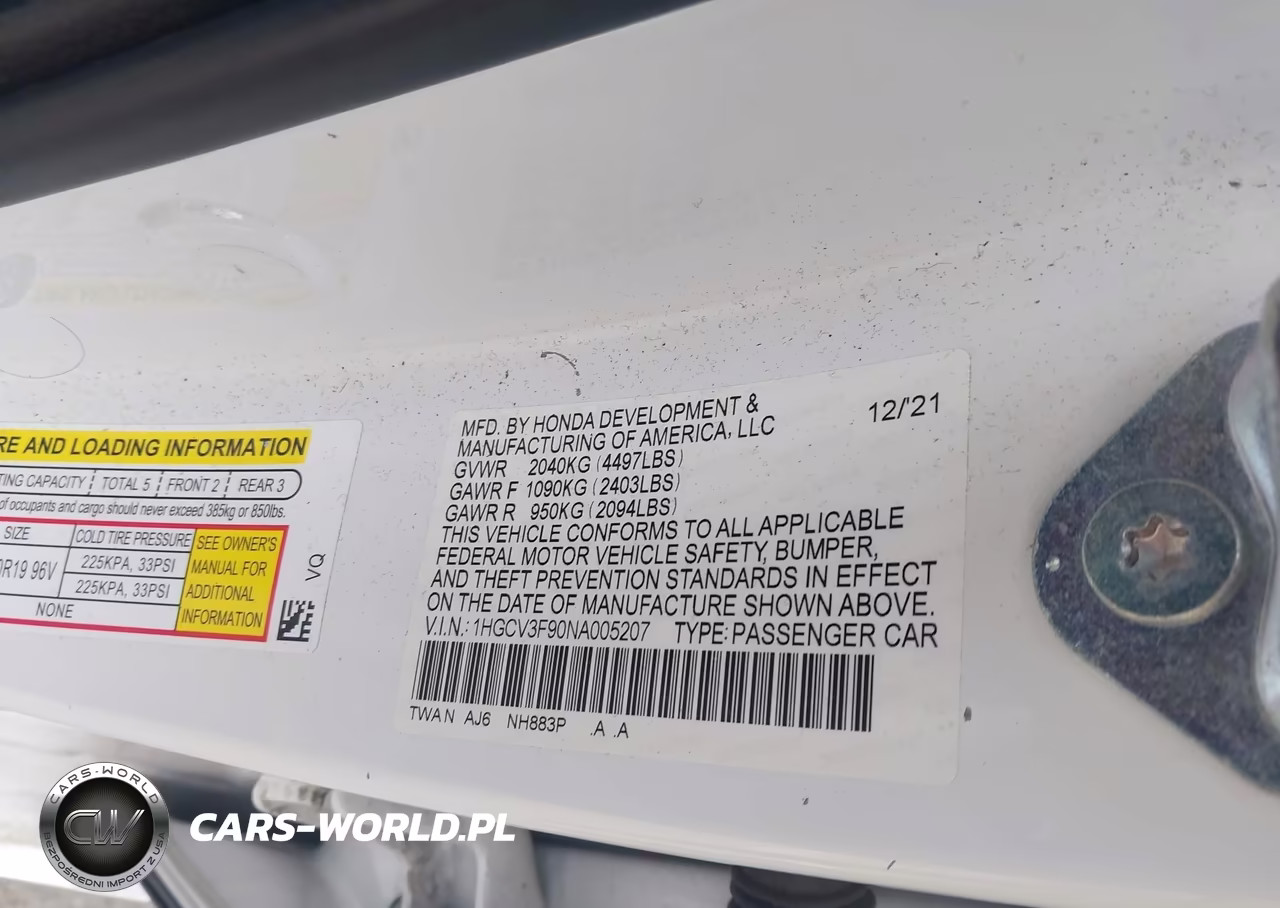2022 Honda Accord Hybrid Touring VIN:1HGCV3F90NA005207 - 9