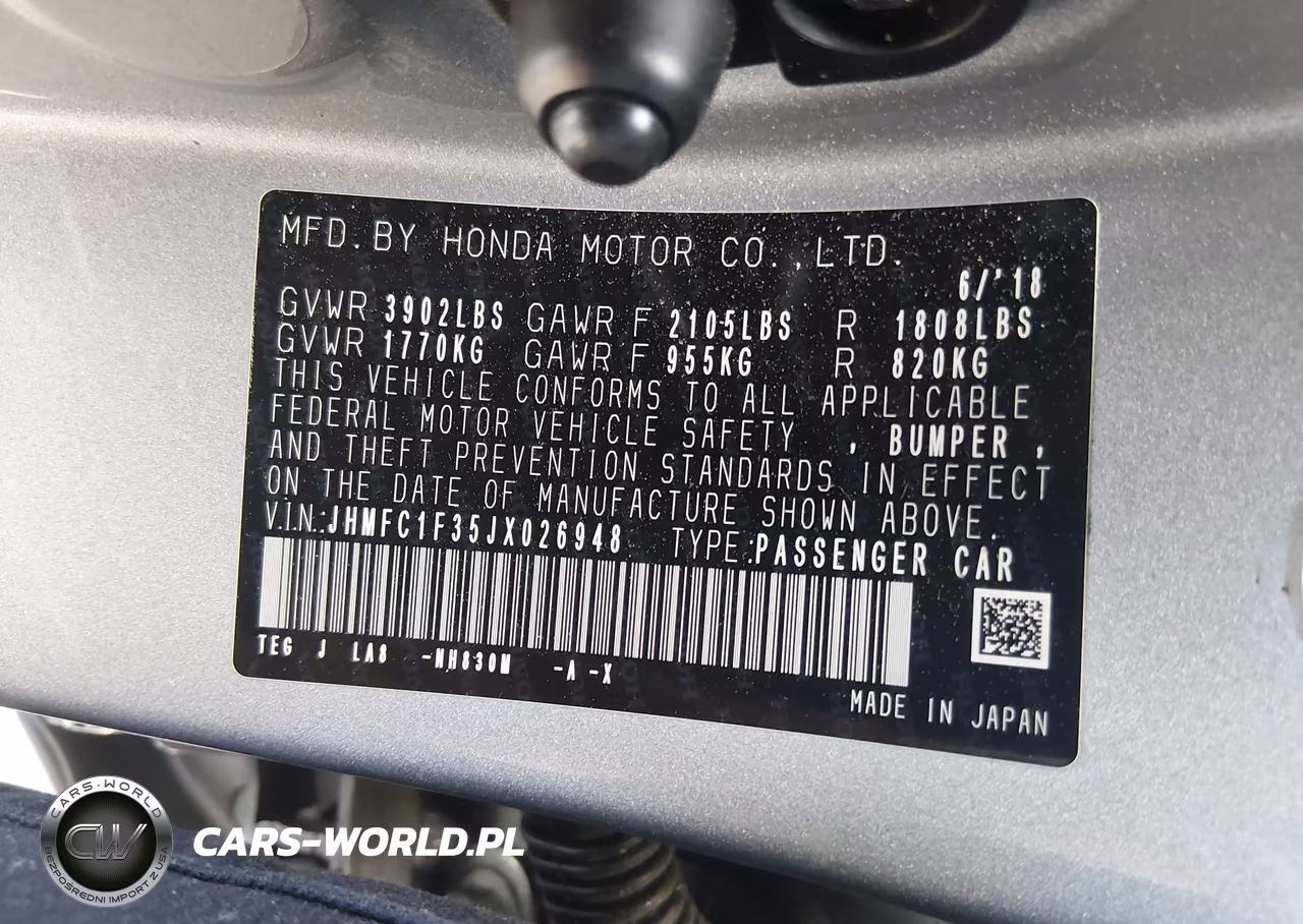 2018 Honda Civic Ex-T VIN:JHMFC1F35JX026948 - 9