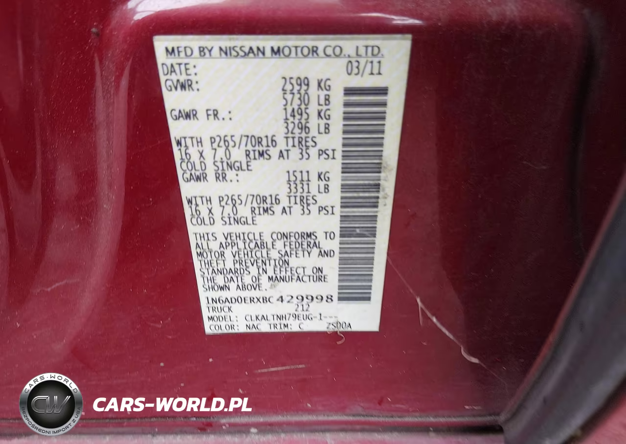 2011 Nissan Frontier Sv VIN:1N6AD0ERXBC429998 - 9