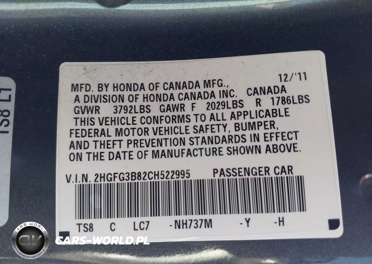 2012 Honda Civic Ex VIN:2HGFG3B82CH522995 - 9