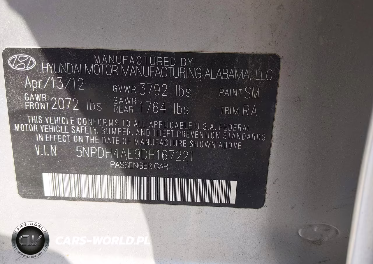 2013 Hyundai Elantra Gls VIN:5NPDH4AE9DH167221 - 9