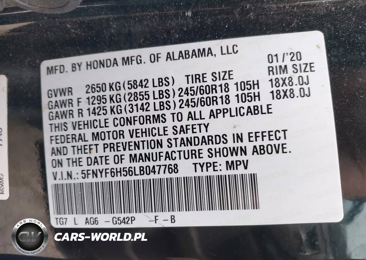 2020 Honda Pilot Awd Ex-L VIN:5FNYF6H56LB047768 - 9
