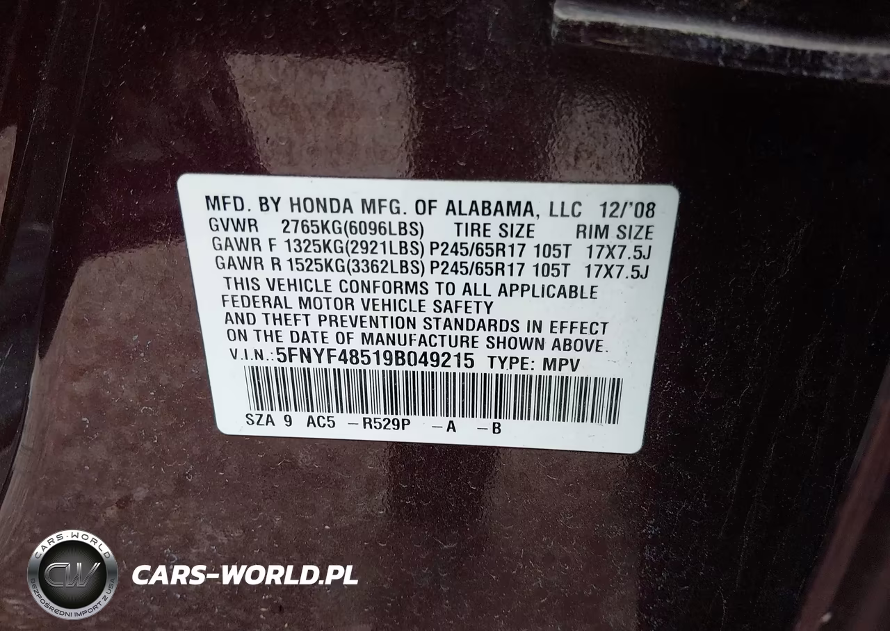 2009 Honda Pilot Ex-L VIN:5FNYF48519B049215 - 9