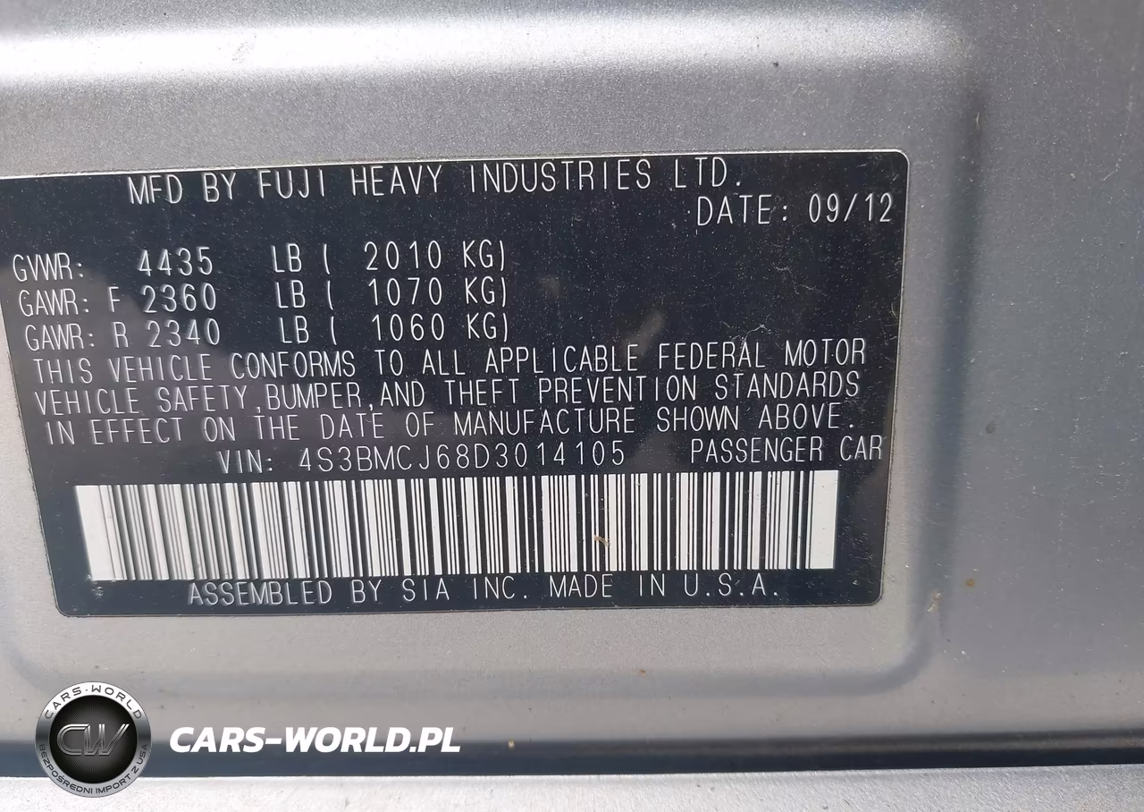 2013 Subaru Legacy 2.5I Limited VIN:4S3BMCJ68D3014105 - 9