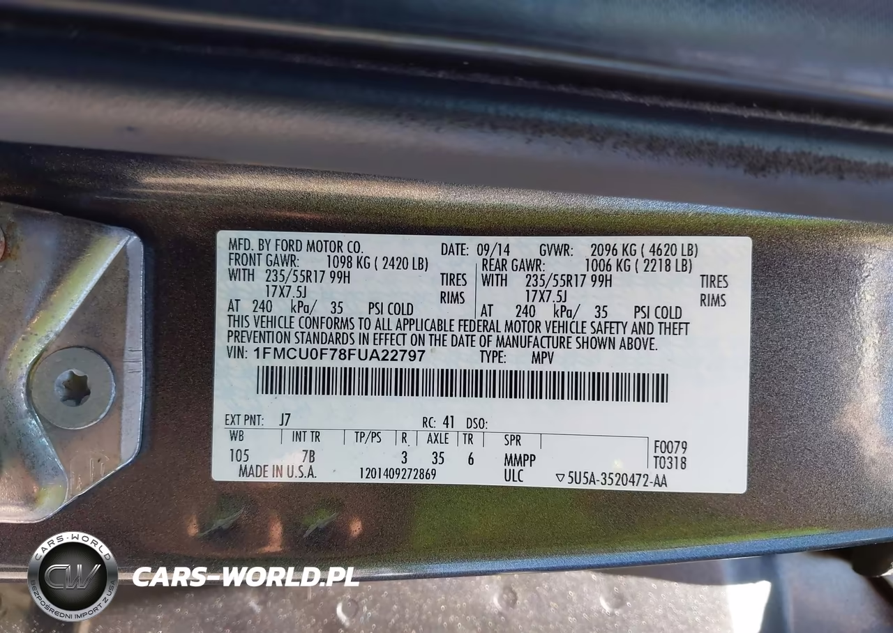 2015 Ford Escape S VIN:1FMCU0F78FUA22797 - 9
