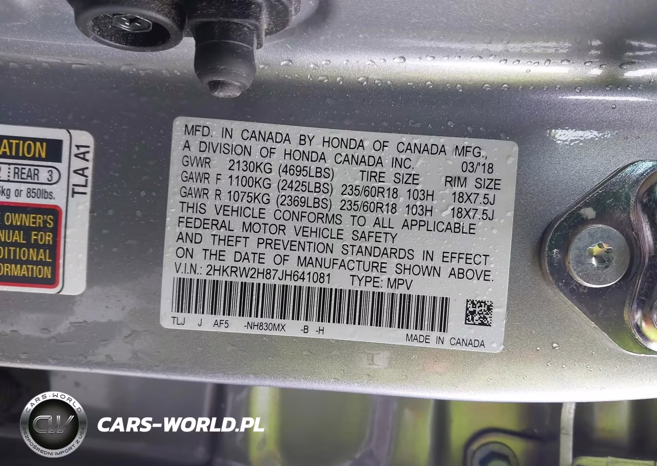 2018 Honda Cr-V Ex-L-Ex-L Navi VIN:2HKRW2H87JH641081 - 9