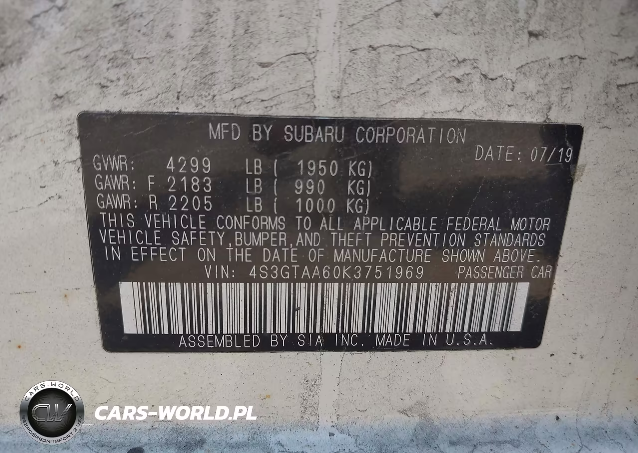2019 Subaru Impreza 2.0I VIN:4S3GTAA60K3751969 - 9