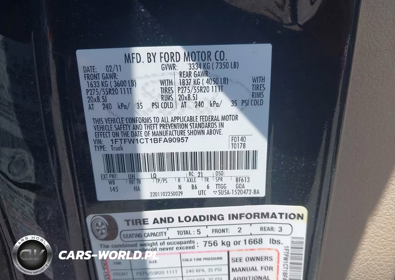 2011 Ford F-150 Lariat VIN:1FTFW1CT1BFA90957 - 9