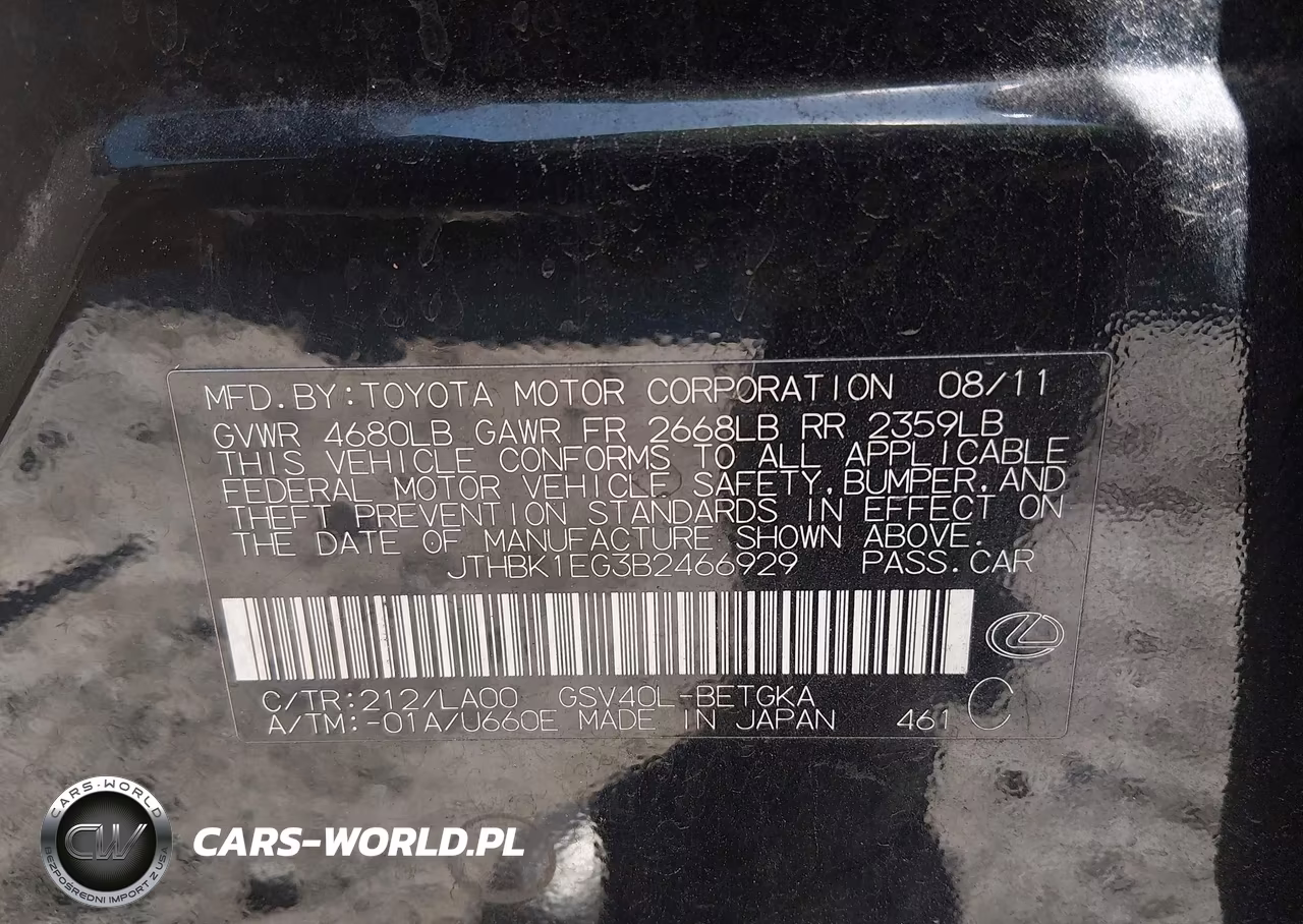 2011 Lexus Es 350 VIN:JTHBK1EG3B2466929 - 9