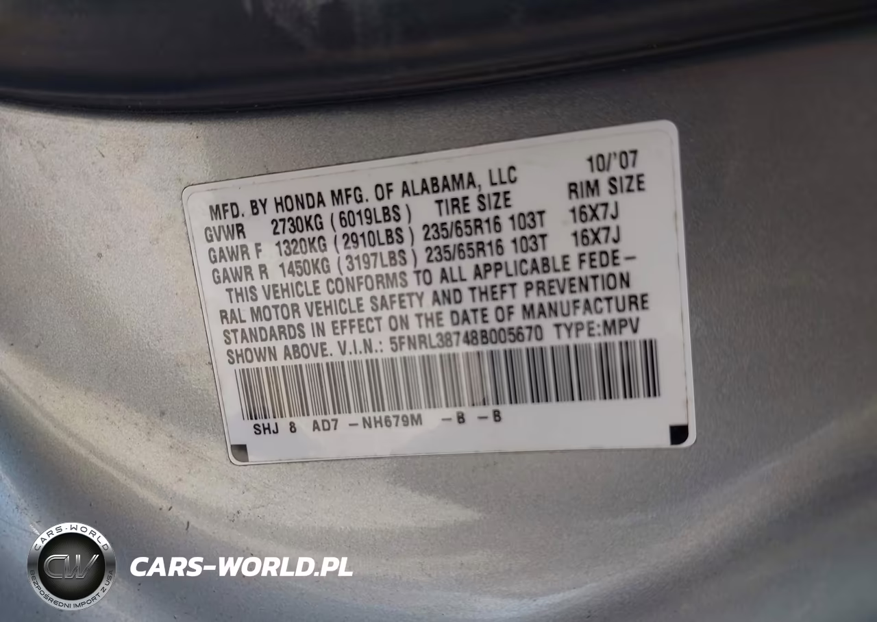 2008 Honda Odyssey Ex-L VIN:5FNRL38748B005670 - 9