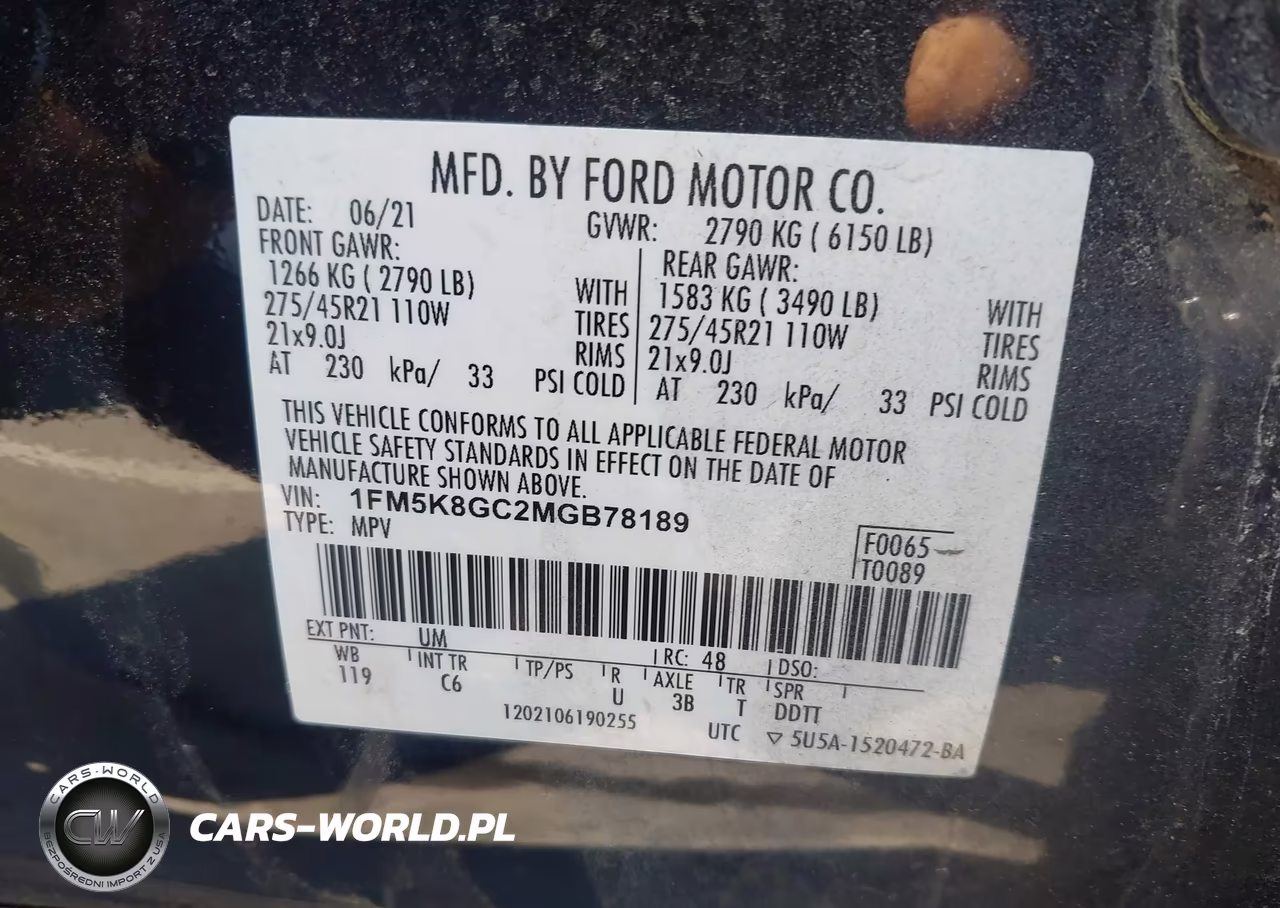 2021 Ford Explorer St VIN:1FM5K8GC2MGB78189 - 9
